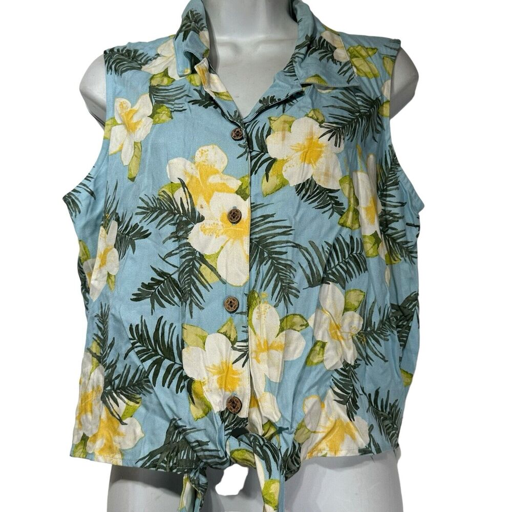 marsh landing sleeveless hawaiian floral button up Shirt Size L